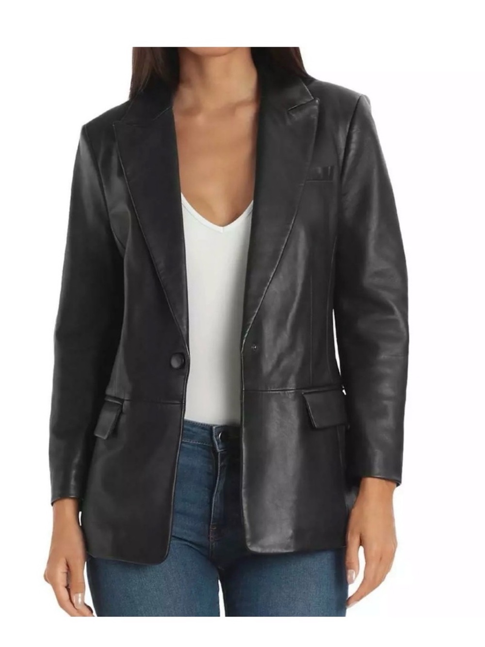 Women's Black Faux Leather Blazer Jacket